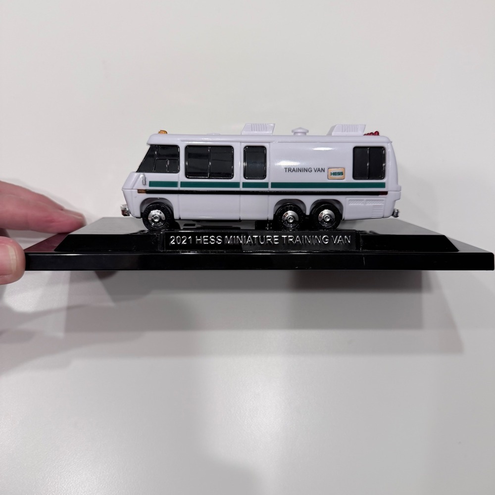 2021 Hess Miniature Training Van White Green Toy with Display Base and Lights